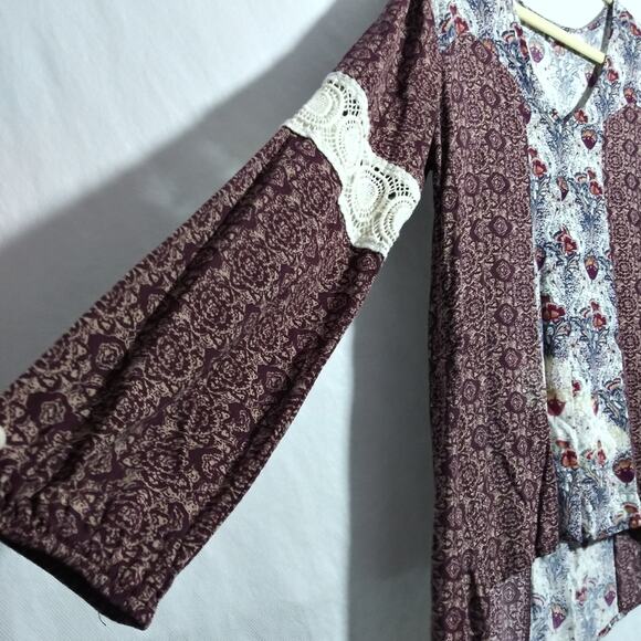 Charlotte Russe Brown Paisley Floral Long Sleeve Top Boho Peasant Size Small - Picture 4 of 6